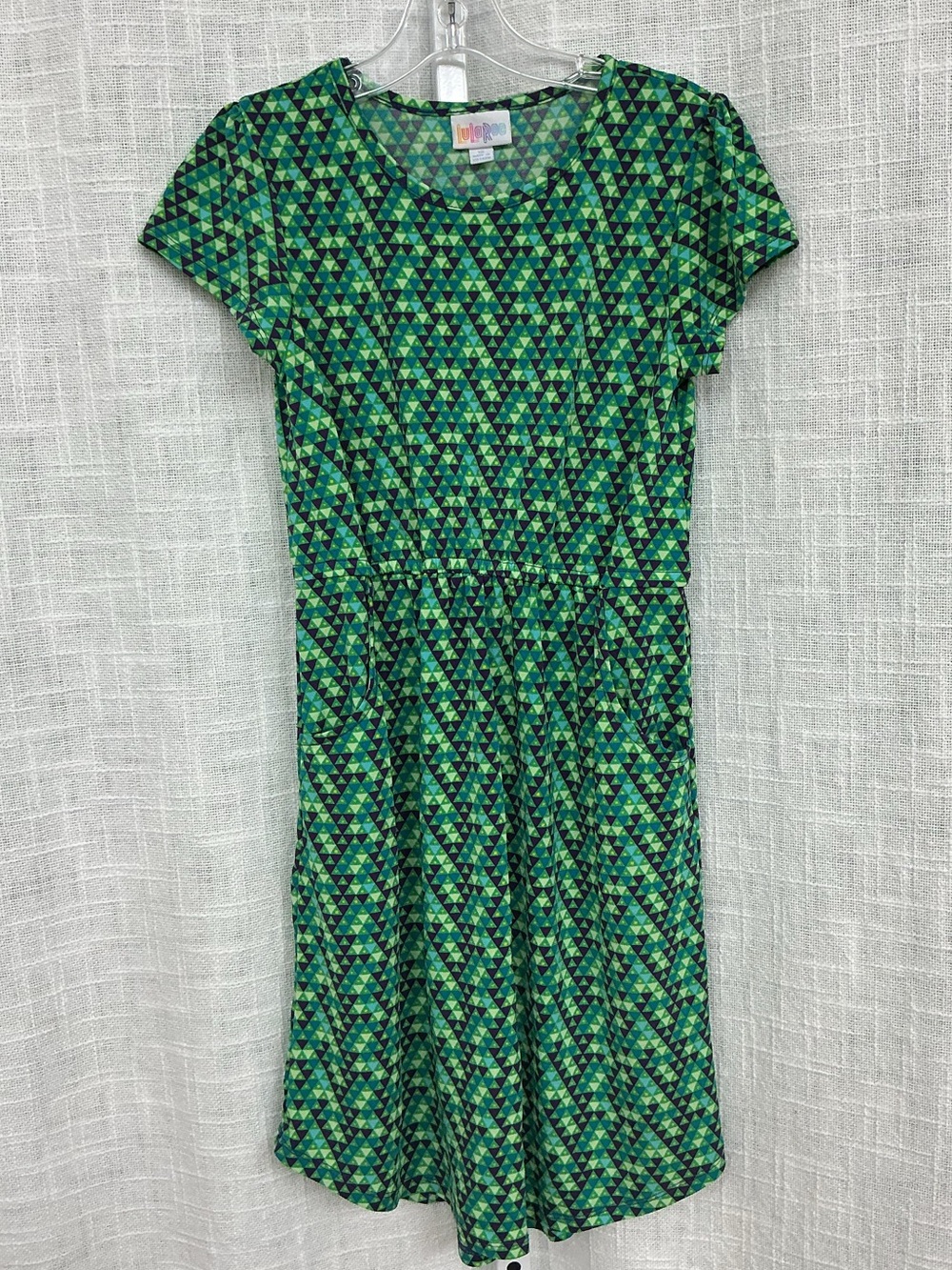 Girls LuLaRoe Mae Green & Blue Geometric Fit-and-Flare Dress